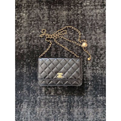 二手品 Chanel香奈兒2020SS金珠系列 黑色金扣woc鏈子錢包