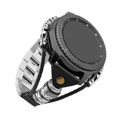 適用于三星gear s3/Galaxy Watch手表 46mm金屬編織鏈式真皮表帶