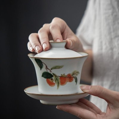 熱銷 月白汝窯蓋碗茶杯單個復古三才碗開片可養泡茶碗陶瓷敬茶杯泡茶器 可開發票