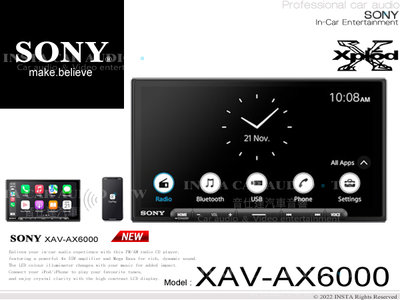 音仕達汽車音響 SONY XAV-AX6000 6.95吋觸控螢幕 支援 無線Apple CarPlay 安卓系統
