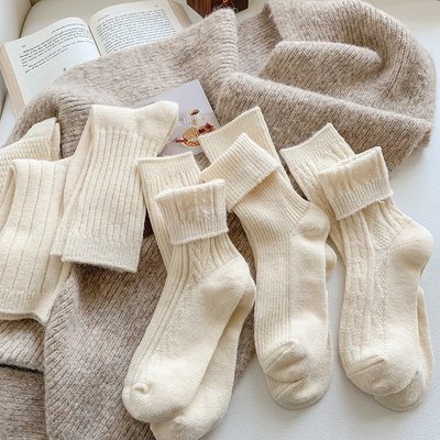 襪子系列 冬季襪子羊mao保暖奶油色純色諸暨襪子女生