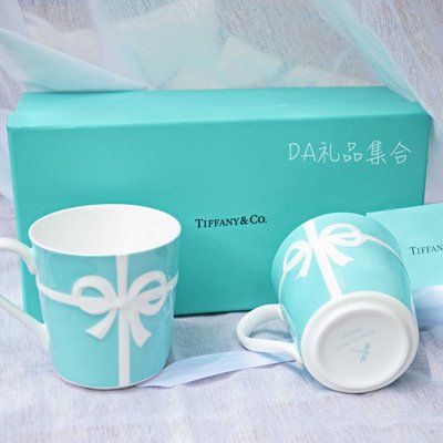 現貨熱銷-日本正品蒂芙尼Tiffany蝴蝶結對杯骨瓷馬克杯生日結婚禮物盒