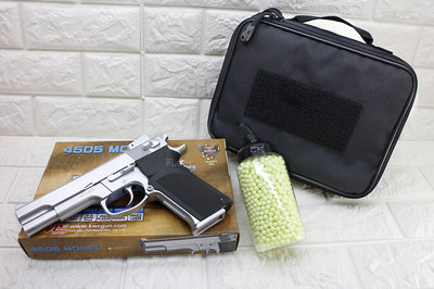 [01] KWC M4505 手槍 空氣槍 銀 + 奶瓶 + 手槍袋 ( KA14C  BB槍BB彈COLT柯特