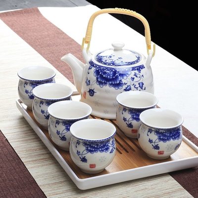 促銷 大號中式提梁壺功夫茶具套裝家用陶瓷隔熱雙層茶杯茶壺帶過濾整套可開發票