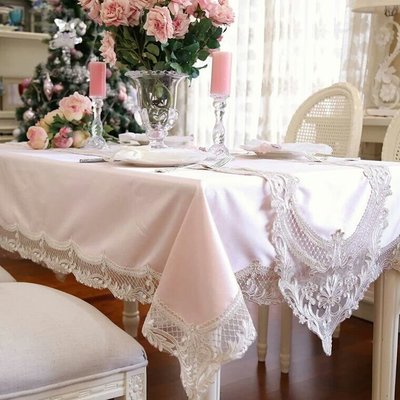 粉紅玫瑰精品屋～歐式粉色餐桌公主風布藝桌布～120*170公分