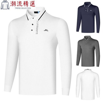 J.LINDERBERG 新款高爾夫服裝 男長袖T恤 運動POLO衫 透氣 吸汗 戶外休閒球衣 M4--潮流精選
