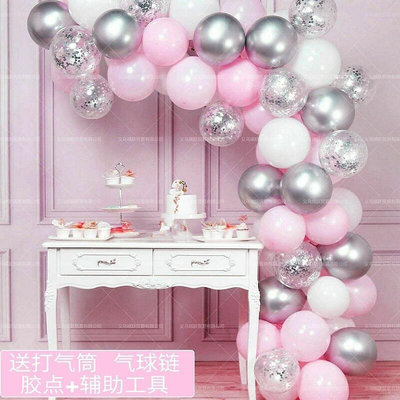 生日宴會party裝飾 ins新品馬卡龍粉色氣球鏈套裝 生日婚慶組合氣球裝飾派對用品p 物