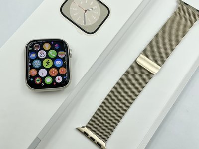 §上進心集團§原廠米蘭錶帶 保固2023/10 Apple Watch8 watch s8 45mm LTE 鋁 星光色