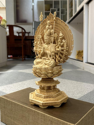 木雕刻八大守護神三面千手觀世音菩薩觀音佛像擺件創意禪意裝飾品