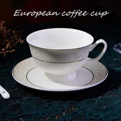 包郵 歐式宮廷描金花邊咖啡杯碟套裝送一瓷勺 下午花茶紅茶杯瑕疵~特價