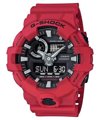 【金台鐘錶】CASIO卡西歐G-SHOCK 大錶徑多層次錶盤 紅與黑 為主GA-700-4A GA-700