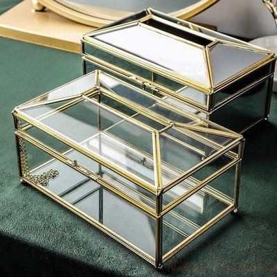 歐式工藝金邊玻璃面紙盒 ins風 輕奢面紙盒 黃銅玻璃抽紙盒 面紙盒 歐式面紙盒