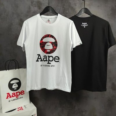 AAPE官網最新款短袖紅迷彩猿人頭經典猿人字母印花T恤
