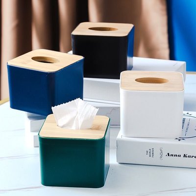 紙巾盒正方形餐廳創意抽紙盒簡約面紙盒竹木蓋紙巾盒