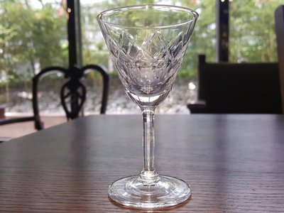 【卡卡頌 歐洲跳蚤市場/歐洲古董 】法國老件_手工菱格雕刻水晶玻璃杯 酒杯 (高10cm) g0297