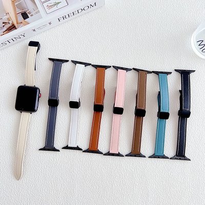 小蠻腰摺疊扣皮革錶帶 適用於 Apple Watch S8/Ultra/7/6/se2/4 蘋果智能手錶配件