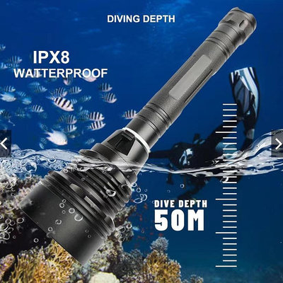 2023大號大功率P90超亮潛水手電筒防水遠射1000米強光可充電黃光