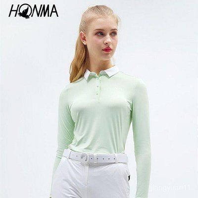新款推薦 HONMA2022運動高爾夫女子長袖polo衫T恤清新撞色運動上衣-可開發票