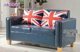 ♤名誠傢俱辦公設備冷凍空調餐飲設備♤藍色鉚釘皮革 雙人座沙發椅 兩人座 皮沙發 造型沙發椅子 英國旗 客廳餐廳