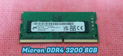 筆電用 美光 Micron DDR4 3200 8GB 記憶體 1.2V 1R X 8 PC4-3200AA 8G