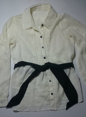 (春夏) ROSE FAN FAN 女式黑緞帶白襯衫