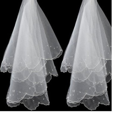 【熱賣精選】小珍珠頭紗批發 新娘結婚頭紗1.5米齊腰 婚紗禮服珠子寫真頭紗