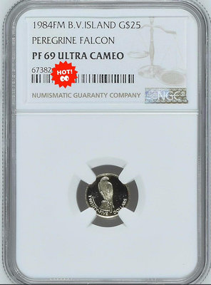 NGCPF69UC英屬維爾京1984年游隼金幣，稀有品種，髮