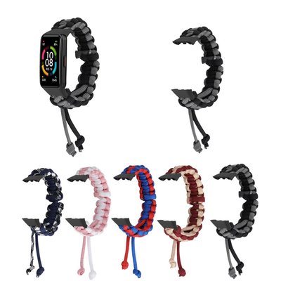 森尼3C-於華為手環6手工編織尼龍錶帶 華為手環6 pro/運動錶帶 榮耀手環 6傘繩編織 可調整 替換腕帶 防水錶帶-品質保證