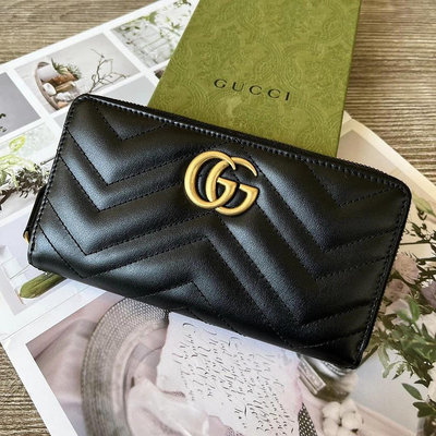 GUCCI GG MARMONT 牛皮W紋古銅金拉鍊長夾 443123 DTD1T 1000