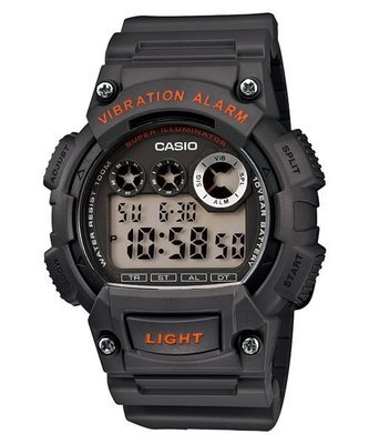 CASIO卡西歐LED閃光震動提示運動電子數位錶W-735H-8A.(735 8 H )學生錶.當兵錶.深灰色