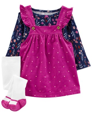 美國Carter's 女寶寶長袖上衣+燈芯絨吊帶裙+褲襪三件組套裝(現)zara gap h&amp;M Mothercare
