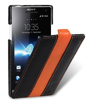 【Melkco】出清現貨 下翻黑橙直條Sony索尼 Xperia S SL LT26i 真皮皮套保護殼保護套手機殼手機套