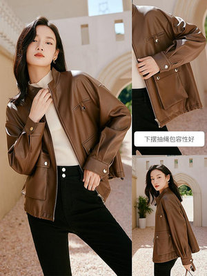 棕色皮衣外套女短款秋季新款高級感機車服美式復古pu皮夾克