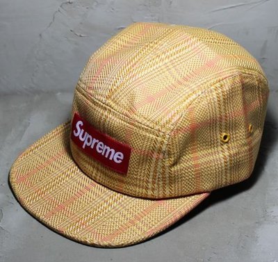 全新2015 Supreme Mod Plaid Camp Cap Box 格紋 五分割帽 黃