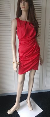 ♡karen millen♡胭脂紅絲緞抓皺性感曲線洋裝