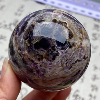 M19天然紫水晶球擺夢幻紫色水晶居家飾品，原石打磨，隨手一2110 水晶 原石 把件【玲瓏軒】
