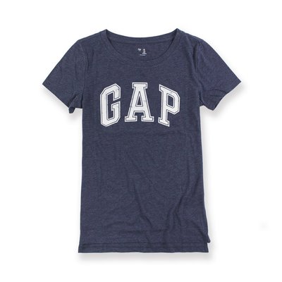 美國百分百【全新真品】GAP T恤 T-SHIRT 短袖 上衣 logo 圓領 純棉 藏藍 XS號 女 H987