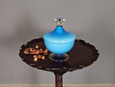 義大利 美麗 湛藍 手工玻璃  帶蓋  糖果 香氛 水果罐 歐洲老件 g0734【卡卡頌  歐洲古董】✬