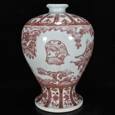 中國古瓷 元釉里紅海水龍紋梅瓶40*27m8000RT-6549