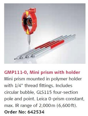 【宏盛測量儀器】原廠LEICA GMP111-0（係數0）小稜鏡/迷你稜鏡+桿組 全站儀/經緯儀/光波 測量配件
