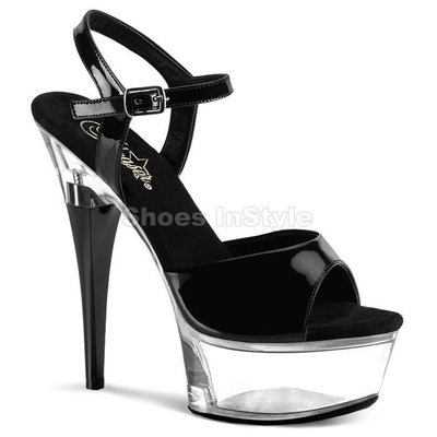 Shoes InStyle《六吋》美國品牌 PLEASER 原廠正品漆皮水鑚透明厚底高跟涼鞋 有大尺碼『黑色』