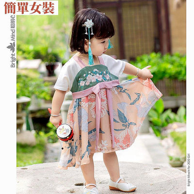 兒童攝影服裝新款夏季女童漢服古裝改良漢服風嬰兒公主連衣裙-簡單女裝