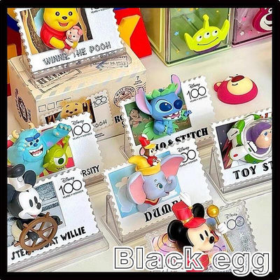 【黑蛋】現貨 迪士尼100週年復古郵票 米奇 小飛象 史迪奇 玩具 公仔 盲盒 盒玩 一中盒6入