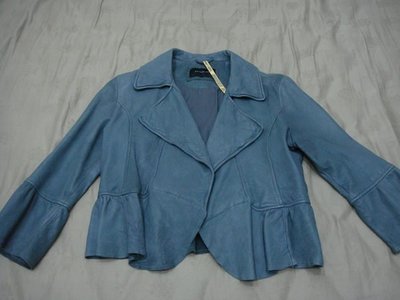 giordano ladies 藍綠短皮衣外套