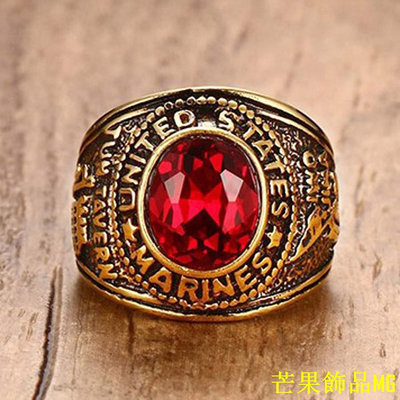 芒果飾品MG男士鈦鋼戒指美國海軍戒指鑲嵌鋯石 男士配飾戒指時尚首飾