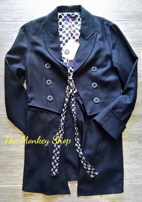 【 The Monkey Shop 】全新正品 KENZO 大衣外套 黑色100%純羊毛綁帶開襟造型長版大衣