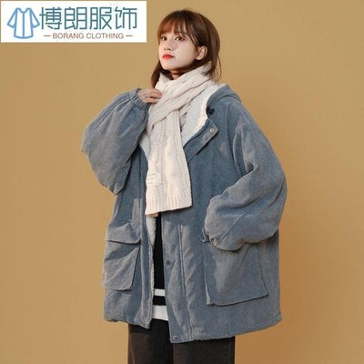 工裝棉服女 冬季燈芯絨外套 刷毛加厚棉服棉襖韓版大衣-博朗服飾