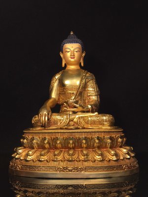 尼泊爾工藝銅鎏金畫臉釋迦牟尼佛像，重5.2公斤，110080R