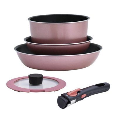 (現貨)日本和平WAHEI FREIZ 可拆式把手 不沾鍋具五件組 IH適用 珍珠粉紅色  特福Tefal  露營鍋具 RV桶可裝