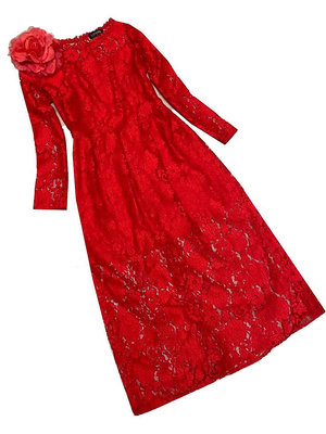 專櫃設計師品牌    紅蕾絲禮服洋裝